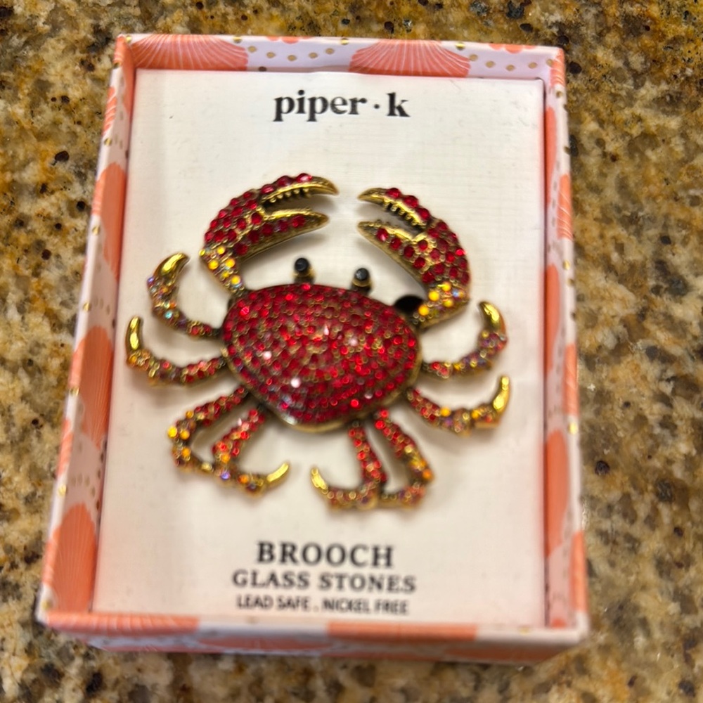 Piper K Red and Gold Crab Brooch